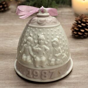 Lladro 1987 Dusty Pink Porcelain Christmas Bell Ornament
